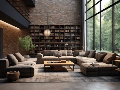 Living Room That Has A Large, Open Space With Lots Of Bookshelves