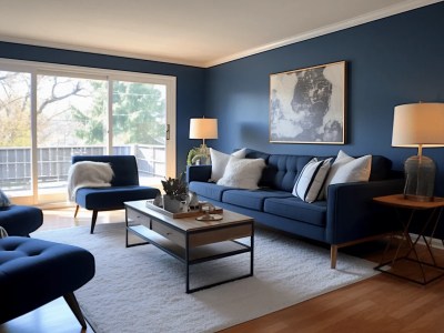 Living Room With Dark Blue Walls