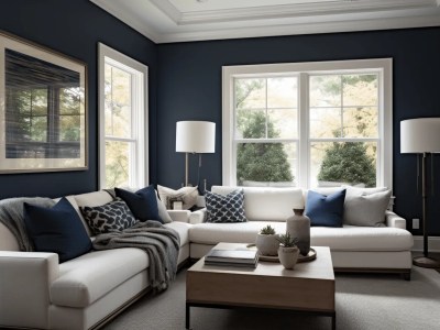 Living Room With Navy Walls And Navy Furniture