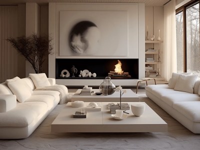 Living Room With White Couches Surrounded By White Fireplace