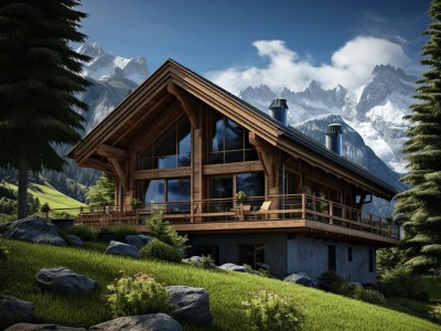 Log Home In A Grassy Landscape