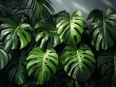 Lot Of Large Green Tropical Plants Are On The Wall