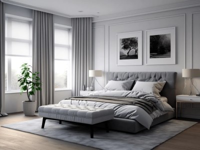 Luxury Bedroom With Gray And White Interior Decor 3D Rendering