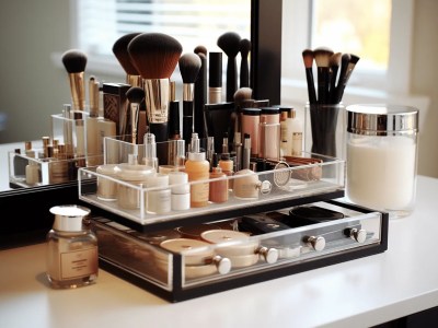 Makeup Organizer Of Tools On A Vanity