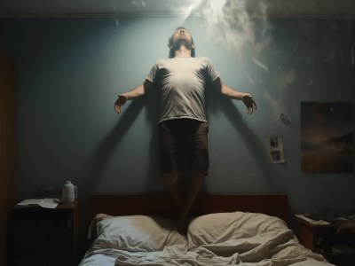 Man Floating In The Air In The Bedroom