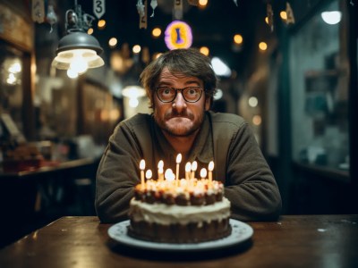 Man In Front Of A Cake With Lights On Front Of Cake