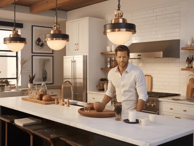 Man In Teo Tahoe Kitchen With Pendant Lighting