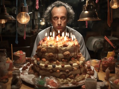 Man Is Standing In Front Of A Large Birthday Cake