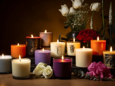 Many Burning Candles With Roses And Flowers