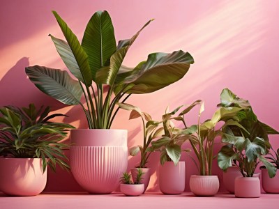 Many Potted Plants Sitting On A Pink Background