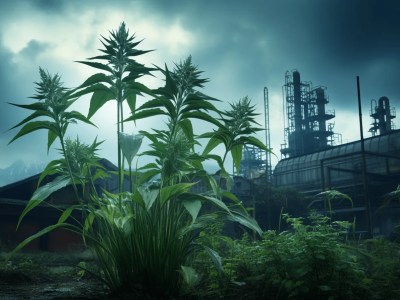 Marijuana Plants Grow In The Background With A Plant Factory In The Foreground