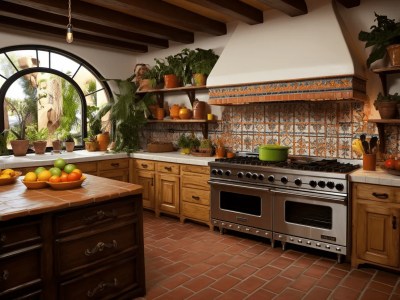 Mexican Kitchen With Open Cabinetry And Tile