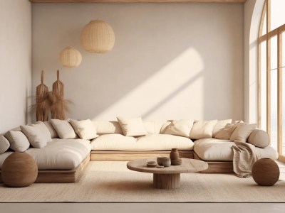 Minimalist Living Room With White Couches 3D Rendering Illustration