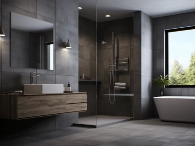 Modern Bathroom With Grey And Wooden Floors