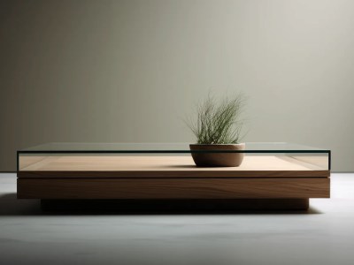 Modern Floating Coffee Table With A Plant On The Top