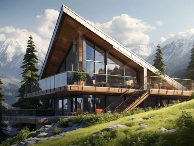 Modern Home On The Mountainside Looking At A Mountain