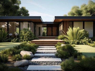 Modern House With Landscaping And A Grass Walkway