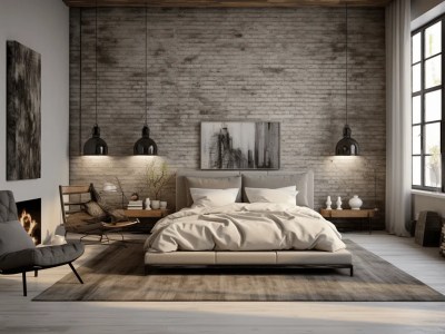 Modern Industrial Bedroom With Oak Flooring, Brick Walls, And Lighting