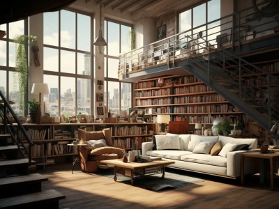 Modern Living Room Library With Furniture