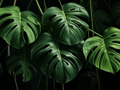 Monstera Leaves On A Black Background