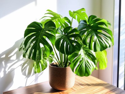 Monstera Plant Sitting In A Pot In Front Of A Windowsill And Sun