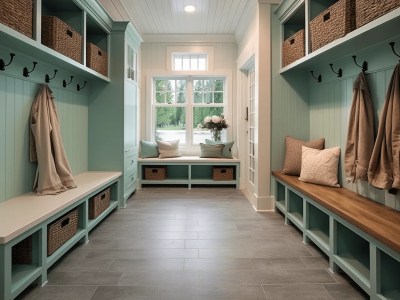 Mudroom Is Equipped With Benches And Storage