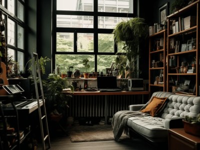 Office With Plants And A Large Window