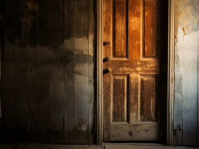 Old Door Is Shown In An Abandoned Room