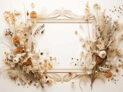 Old Frame With Dried Flowers Copy Space