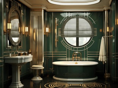 Old Gold Bathroom With Green Colors And Gold Decorations