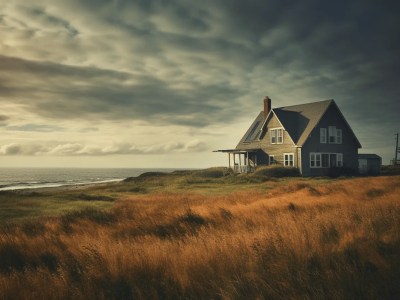 Old House Standing In The Grass By The Ocean