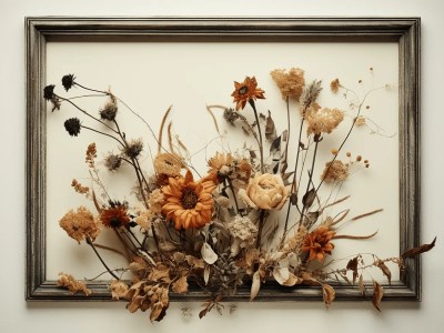 Old Photo Showing Dried Flowers In A Frame