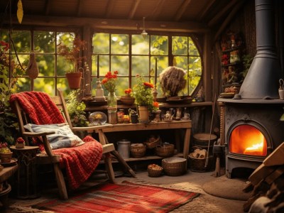 Old Stove In An Open Air Living Room