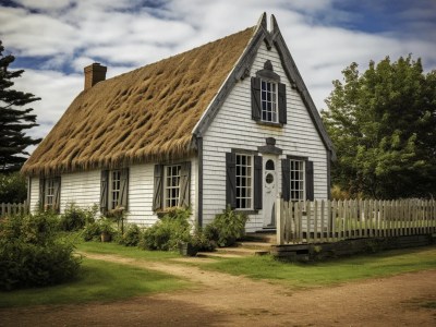 Old White House That Has Black Thatched Roof