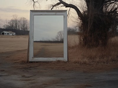 Old Wooden Mirror In A Field