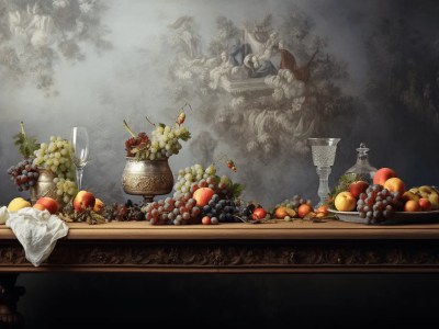 Old Wooden Table With Fruits Inside Of It