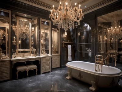 Opulent, Elegant Looking Bathroom With A Chandelier