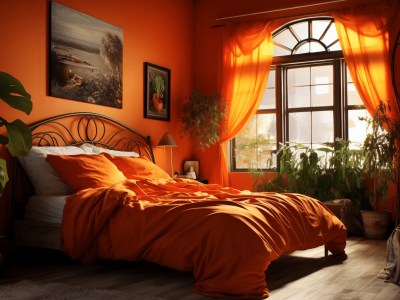 Orange Blanket Over A Bed