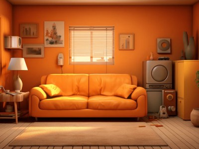 Orange Colored Couch On Floor