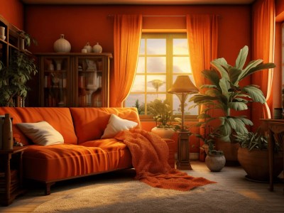 Orange Couch Facing The Camera