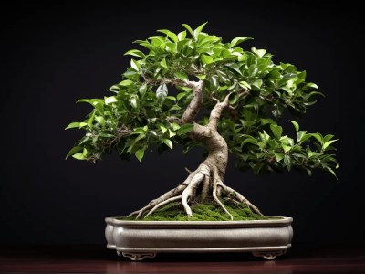 Oriental Bonsai Tree On A Table In Natural Dark Backgrounds