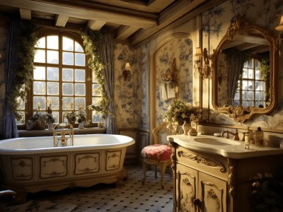 Ornate Bathroom With A Claw Foot Tub