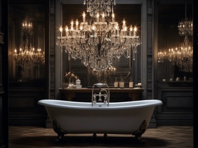 Ornate Bathtub With Chandelier