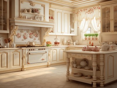 Ornate Kitchen With Flowery Decorations