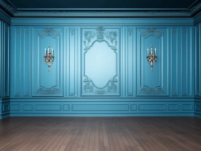 Ornately Decorated Room With Blue Walls And Wood Flooring