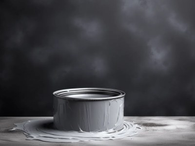 Paint In A Can On A Large Stone Table On A Background Of Dark