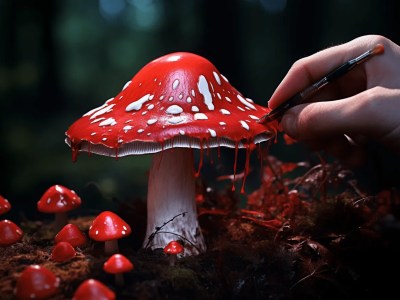 Painter Creating A Red Mushroom Inside A Mushroom