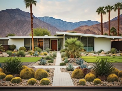 Palm Springs Modern Home Featuring Desert Landscaping With Palm Trees