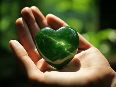 Person Holding A Green Heart Shaped Stone