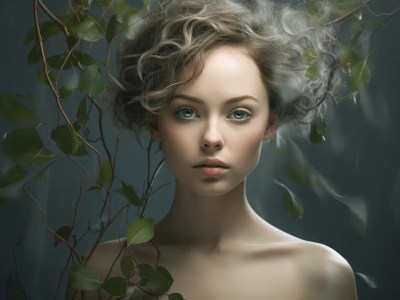 Photo Of A Beautiful Woman With A Few Branches Under Her And Blue Eyes